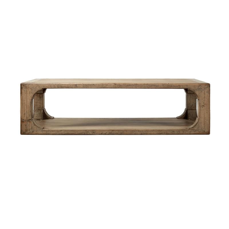 66 Inches Wide Ming Arch Coffee Table Weathered Natural with Distressed Gray
