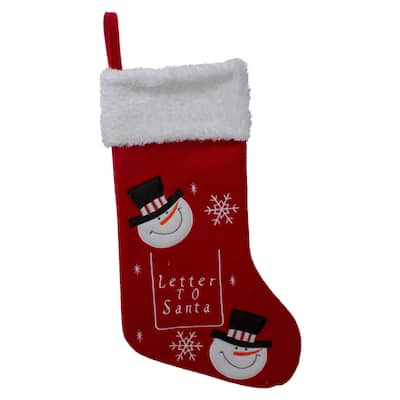 19" Red White Embroidered Snowmen Letter to Santa Christmas Stocking
