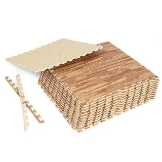 Gymax 12 Pieces EVA Foam Floor Interlocking Tile Mat w/ Natural Wood