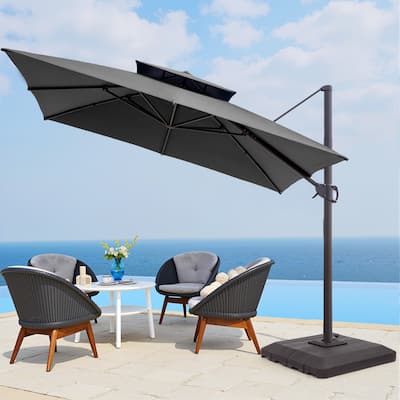 Pellebant 11x 11 ft Square Outdoor Patio Cantilever-Offset Umbrella with Base