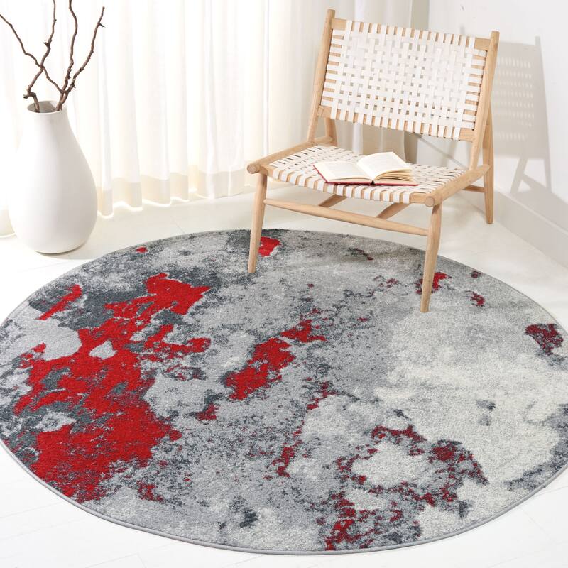 SAFAVIEH Adirondack Cordelia Abstract Glam Rug - 8' x 8' Round - Red/Grey