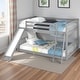 preview thumbnail 39 of 51, Twin Over Twin Low Bunk Bed with Reversible Slide and Built-In Ladder, Wooden Frame with Guardrails Gray - Full