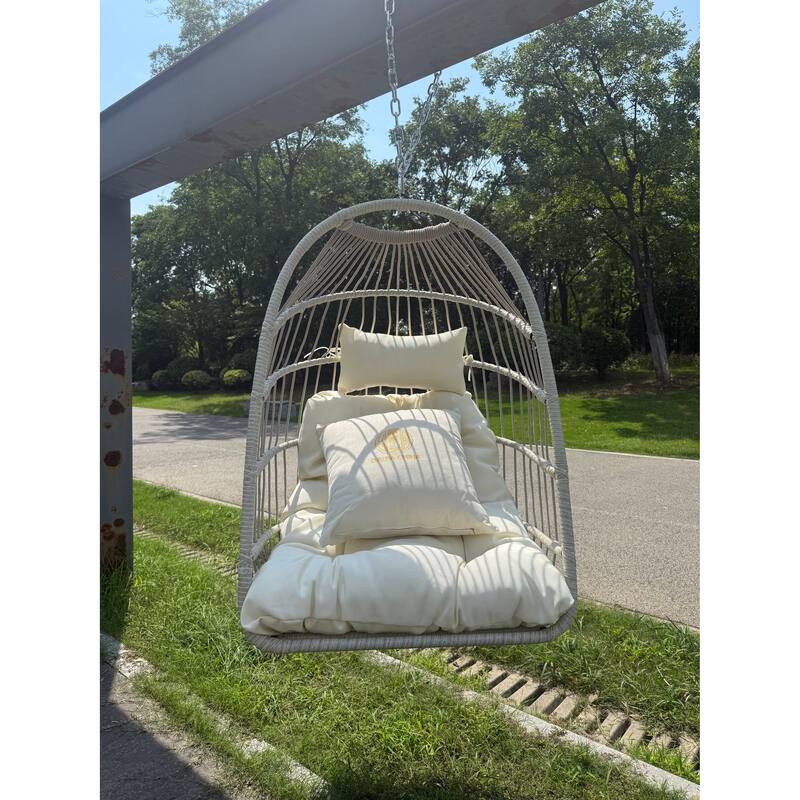 Hanging Chair PE Hanging Chair with Stainless Steel Suspension kit, Outdoor Garden Rattan Egg Swing Chair with Cushion