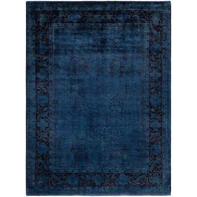 Overdyed One-of-a-Kind Hand-Knotted Area Rug - Blue - 9' 0" x 12' 1"