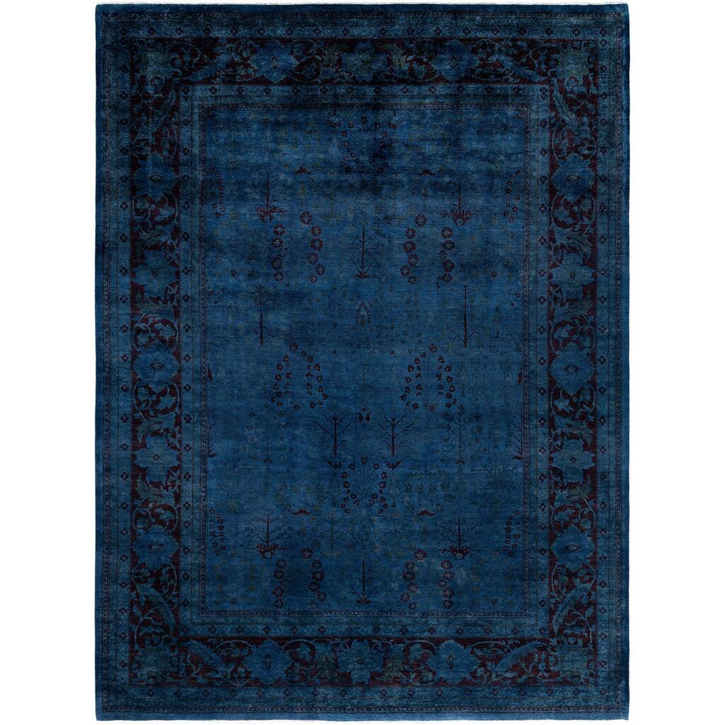 Overdyed One-of-a-Kind Hand-Knotted Area Rug - Blue - 9' 0" x 12' 1"