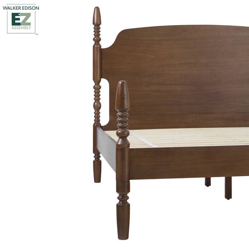 Walker Edison Easy Assembly Solid Wood Queen Bed with Wood-Turning Detail