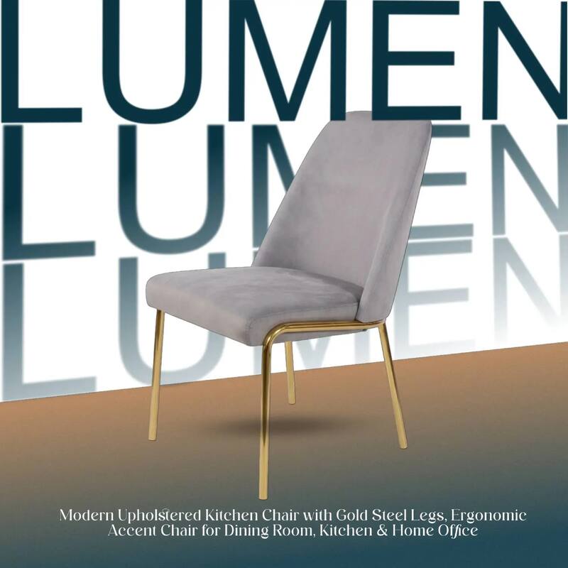 Lumen Modern Upholstered Kitchen Dining Chair with Gold Steel Legs Ergonomic Accent Chair