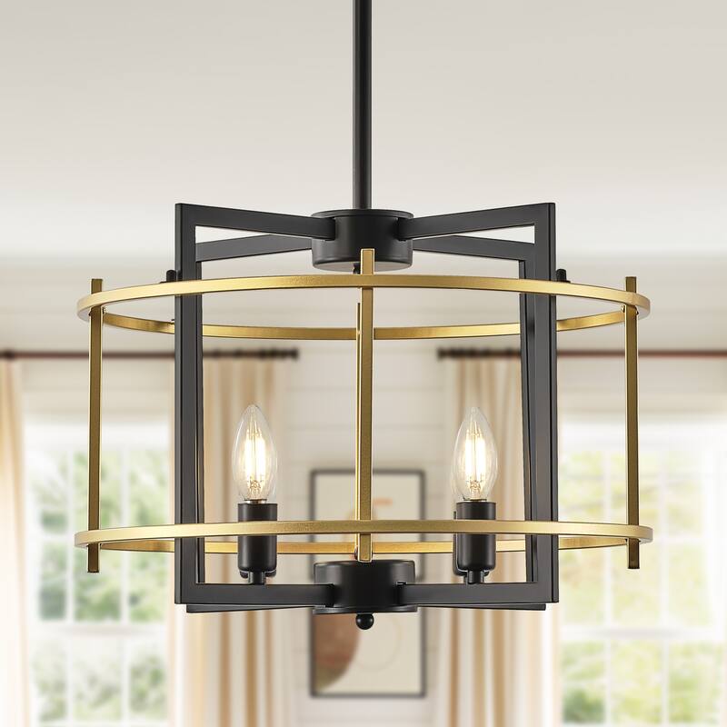 Starsky 4-Light Farmhouse Lantern Chandelier with Open Metal Cage - Black