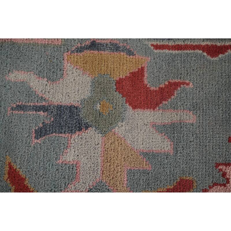 Pink Oushak Area Rug Handmade Transitional Floral Wool Carpet - 9'0"x 12'0"