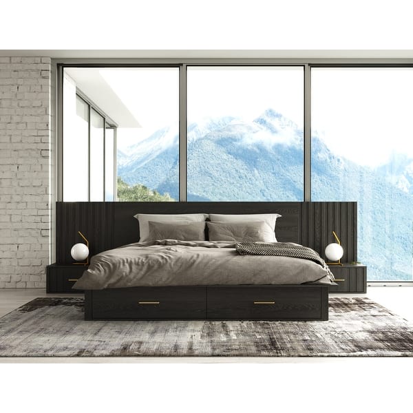 Modrest Manchester Contemporary Platform Dark Grey Bed with Drawers