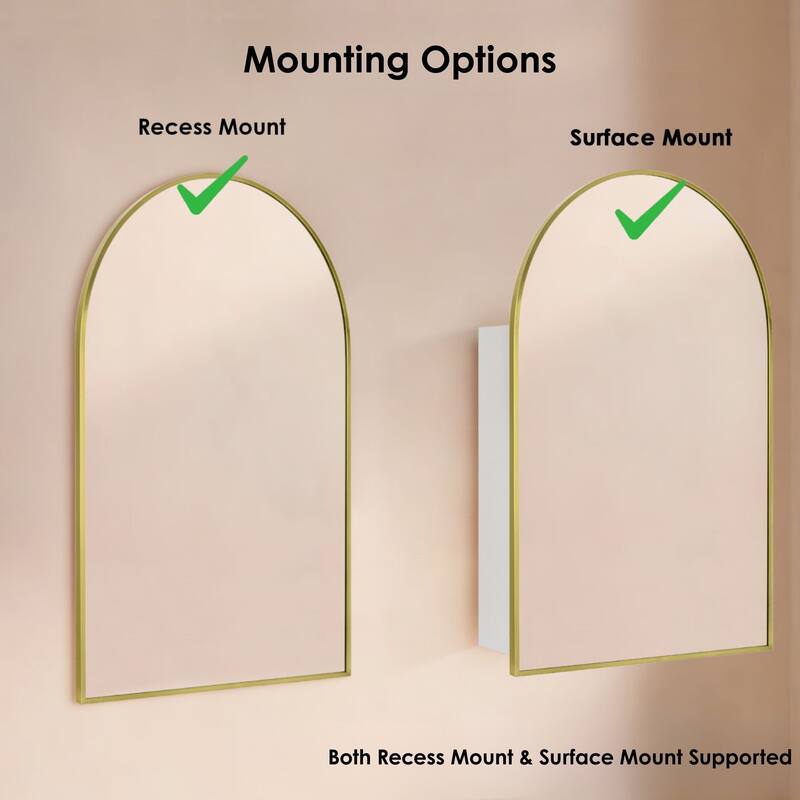 TEHOME Arched Bathroom Medicine Cabinet with Mirror Recessed and Surface Mount Medicine Cabinet Mirror