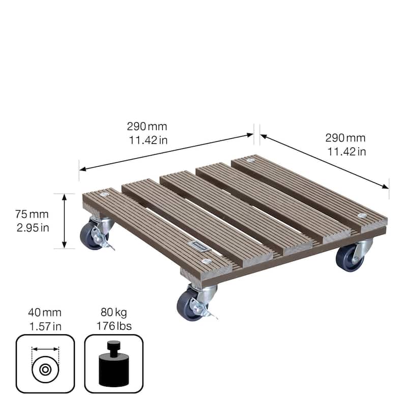 WAGNER design yourself 11.4" Square WPC Plant Caddy, Indoor/Outdoor, with Brakes