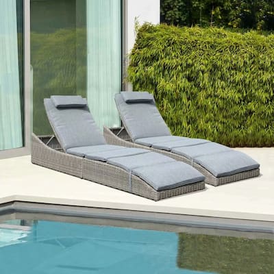 2 Pieces Wicker Cushioned Chaise Lounge Adjustable Recliner