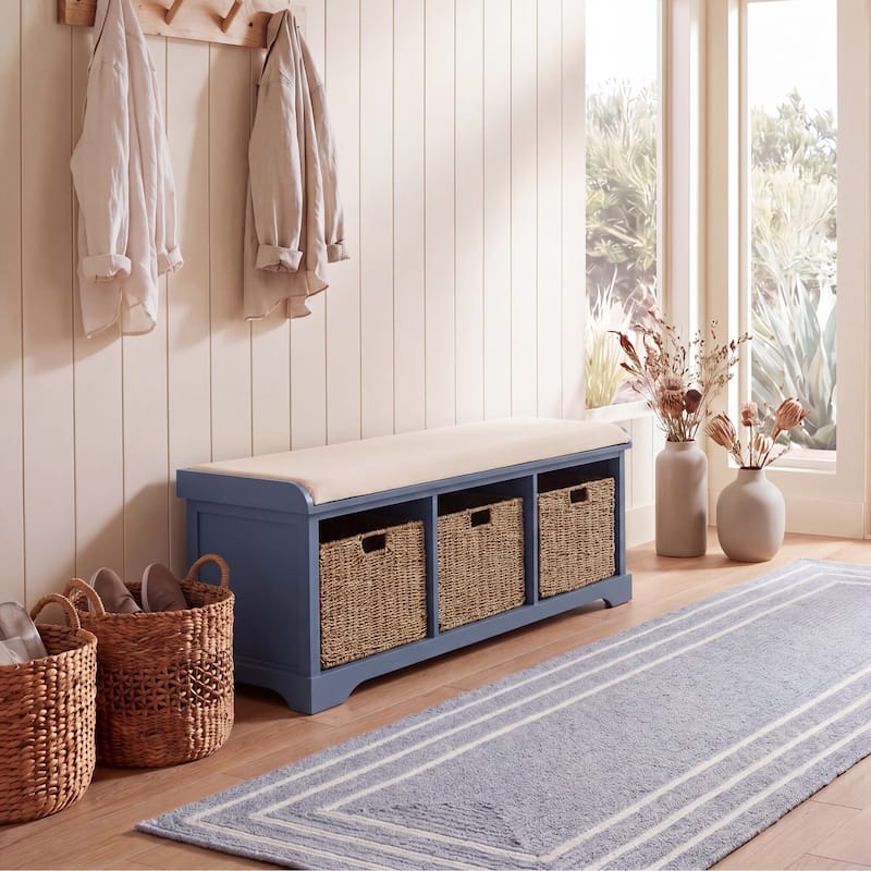 SAFAVIEH Eola Grey/ White Storage Bench - 47" x 16.1" x 19.9" - 47"W x 16"D x 20"H