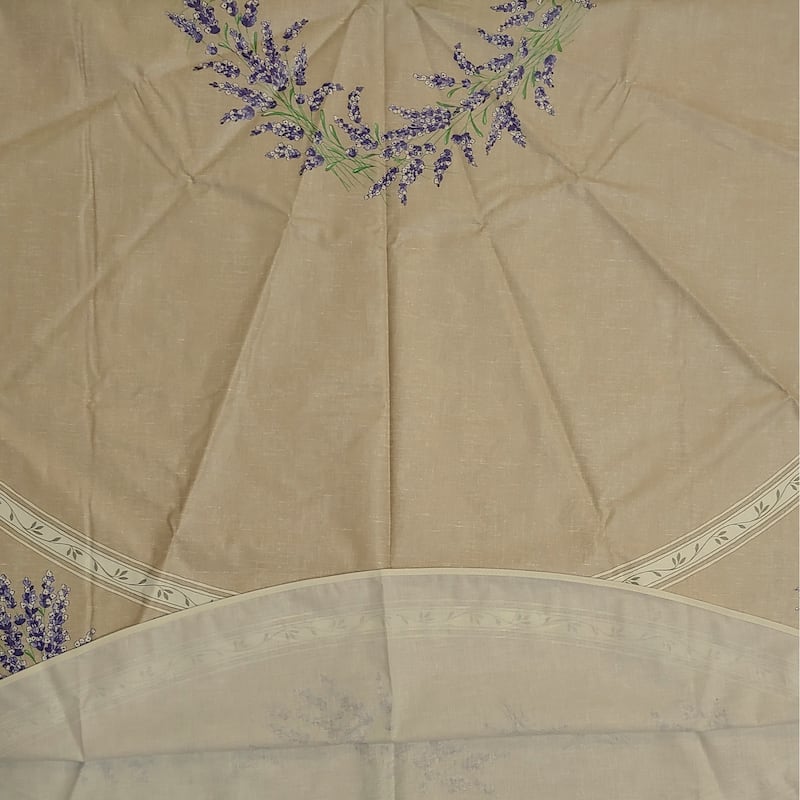 Wipeable Spill Resistant Provencal Cotton Cannes Collection Tablecloth - 71-in Round - Taupe Lavender