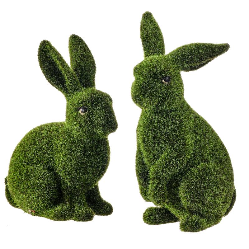 7-8" Resin Mossed Sit Bunny Set of 2