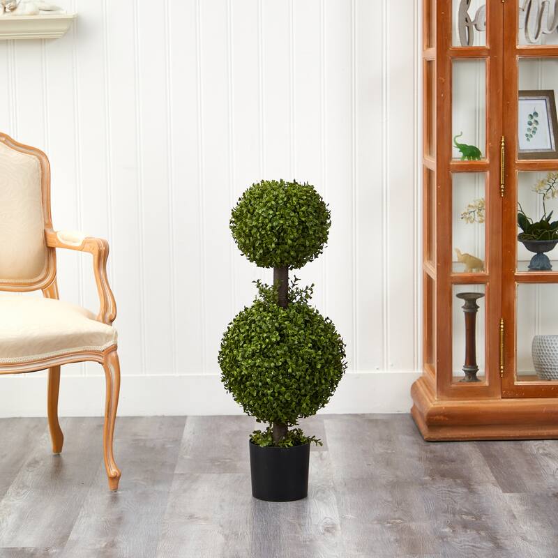 35-Inch Double Boxwood Topiary - Green