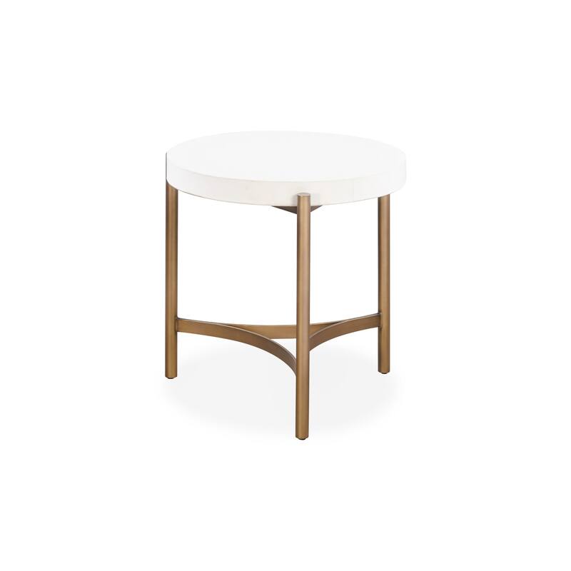 Leyu 23 Inch Round Side End Table, White Concrete Top, Bronze Tripod Base