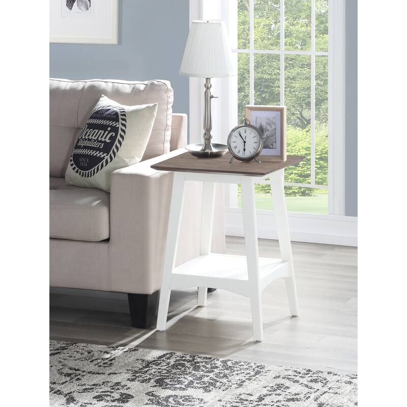 End Table with Mid-Century Modern Open Shelf Design, MDF Veneer Top and Rubberwood Legs for Living Room or Office - 18