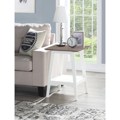 End Table with Mid-Century Modern Open Shelf Design, MDF Veneer Top and Rubberwood Legs for Living Room or Office - 18