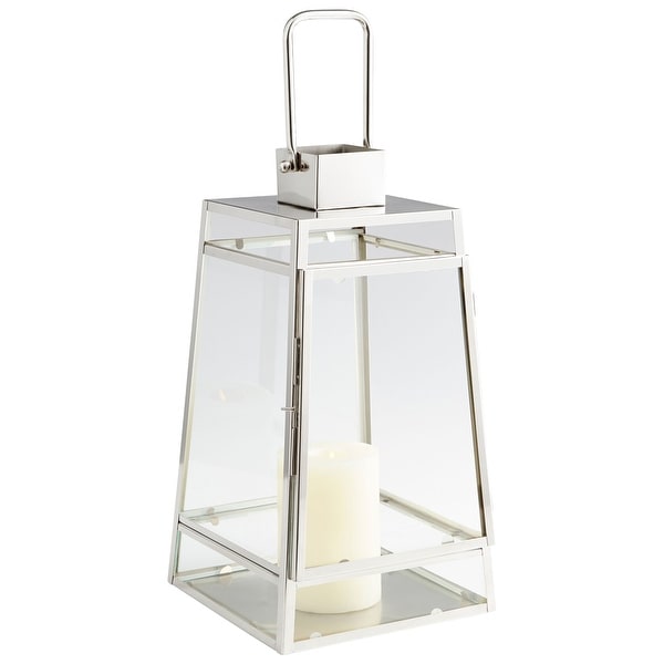 Cyan Design 09746 Paulus Glass and Stainless Steel Lantern Candle Holder - Nickel