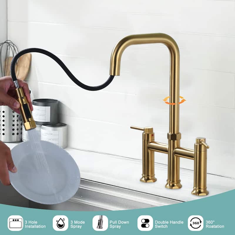 WOWOW Double Handle Pull Down Kitchen Faucet