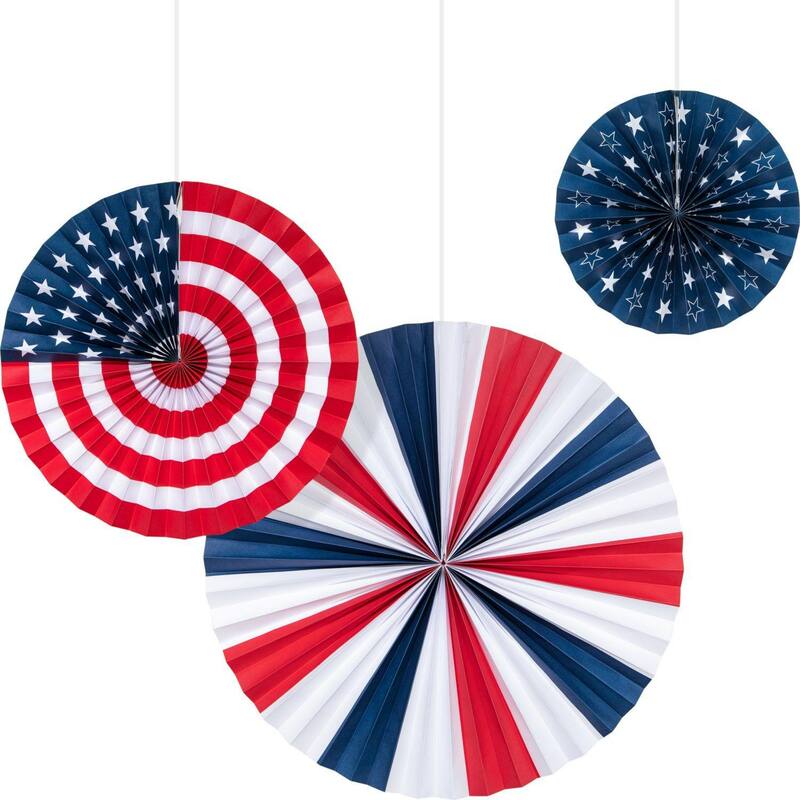 Patriotic Striped and Stars Party Paper Fans - 18" - Multicolored - Club Pack of 36