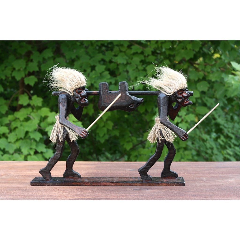 Handmade Wooden Primitive Hunters Tribal Statue Sculpture African Tiki Bar Unique Gift Home Decor Figurine