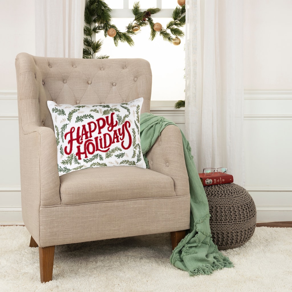 Rizzy Home Happy Holidays Embroidered Throw Pillow