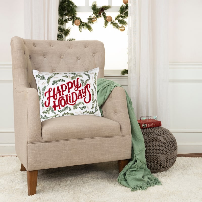 Rizzy Home Happy Holidays Embroidered Throw Pillow
