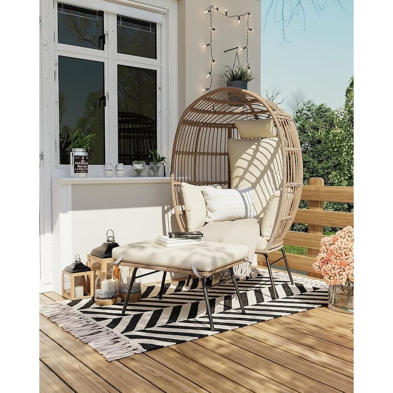 Patio Egg Chair Outdoor with Ottoman Cushions
