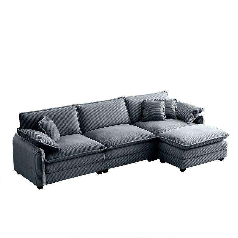 Modern L shaped Modular Sofa with Corduroy Upholstery and Memory Foam Cushions and 1 Footrest for Living Room or Guest Room