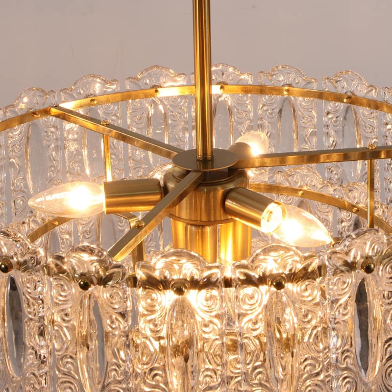 Rennnsan 6-Light Antique Brass Finish Glass Chandelier for Dining Room & Foyer - 45.1 in. W x 20 in. H
