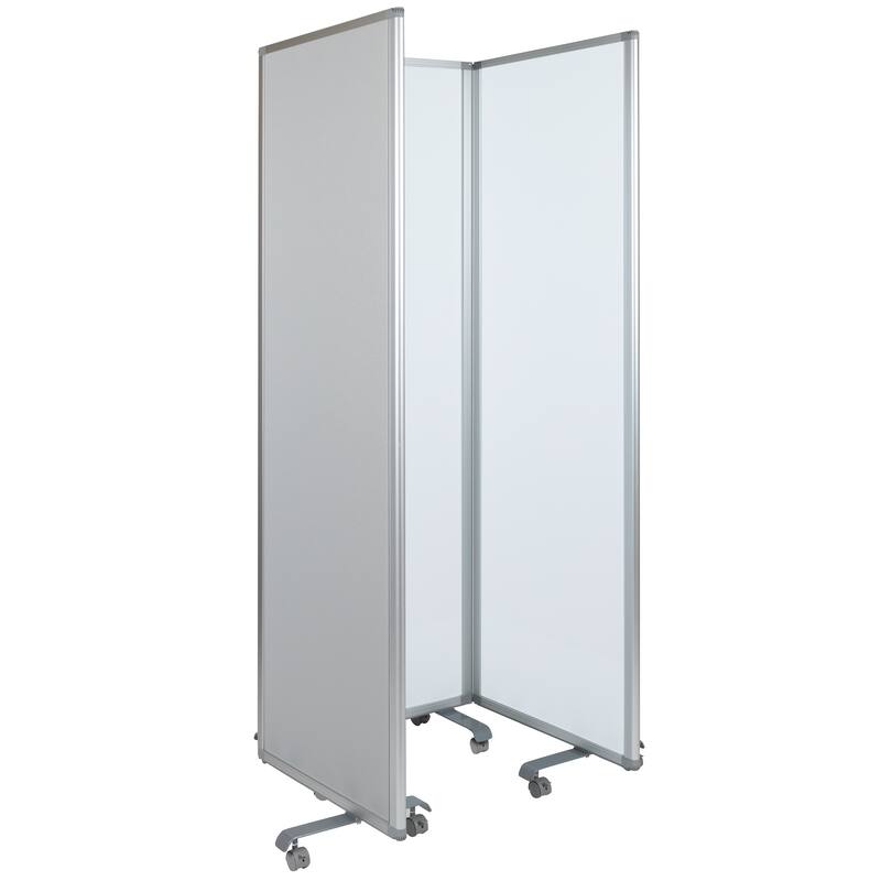 Mobile Whiteboard/Cloth 3 Section Partition with Locking Casters, 72"H x 24"W - 23.75" - 71"W x 0.875" - 13.875"D x 72.125"H