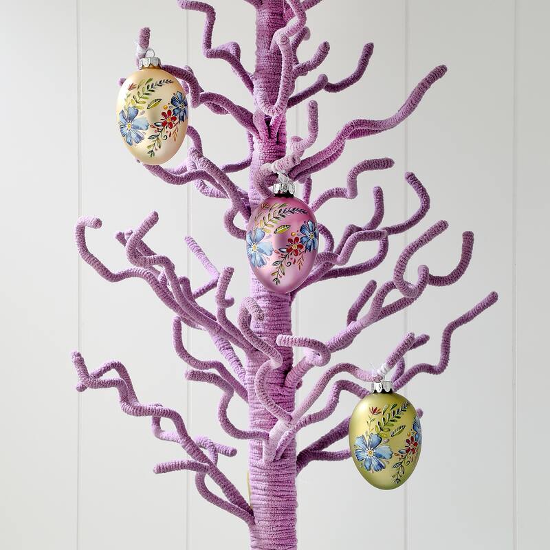 3.5" Glass Spring Blossom Egg Ornament Box of 3