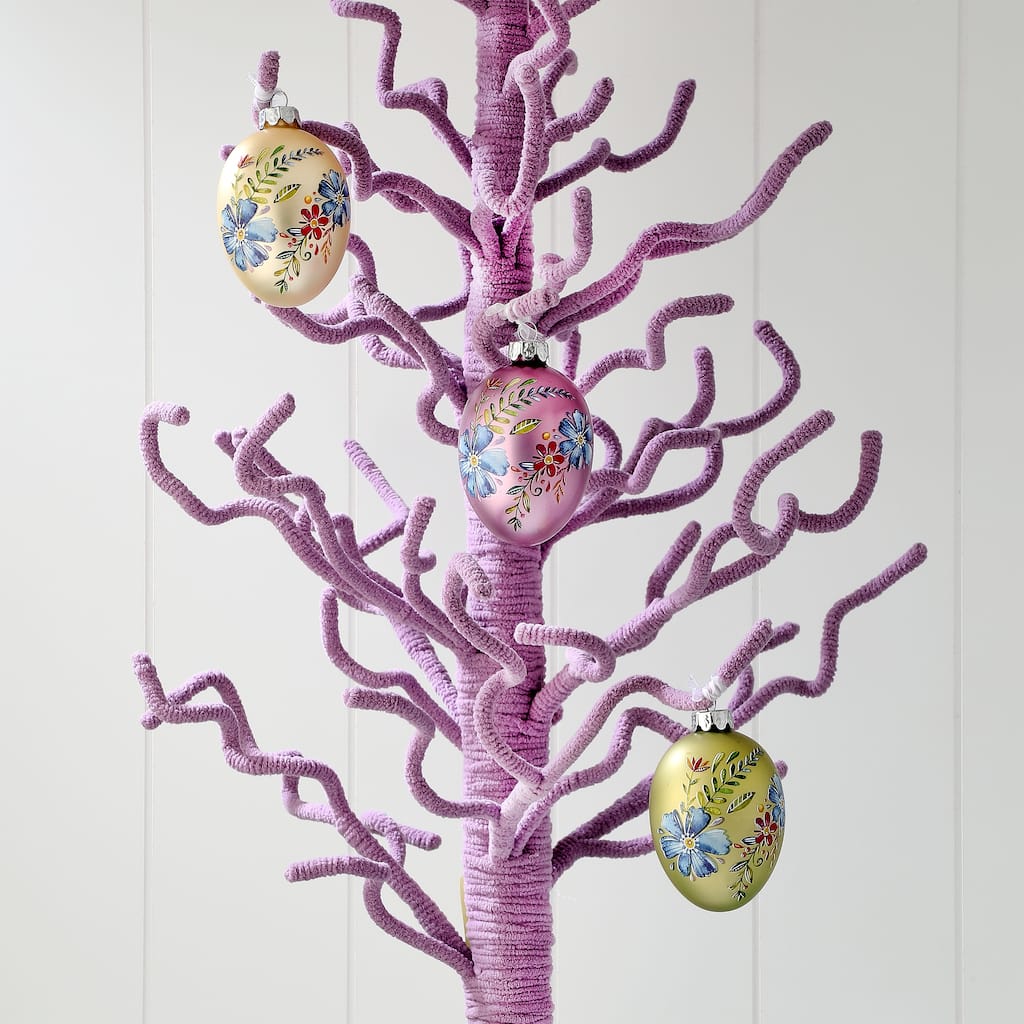 3.5" Glass Spring Blossom Egg Ornament Box of 3