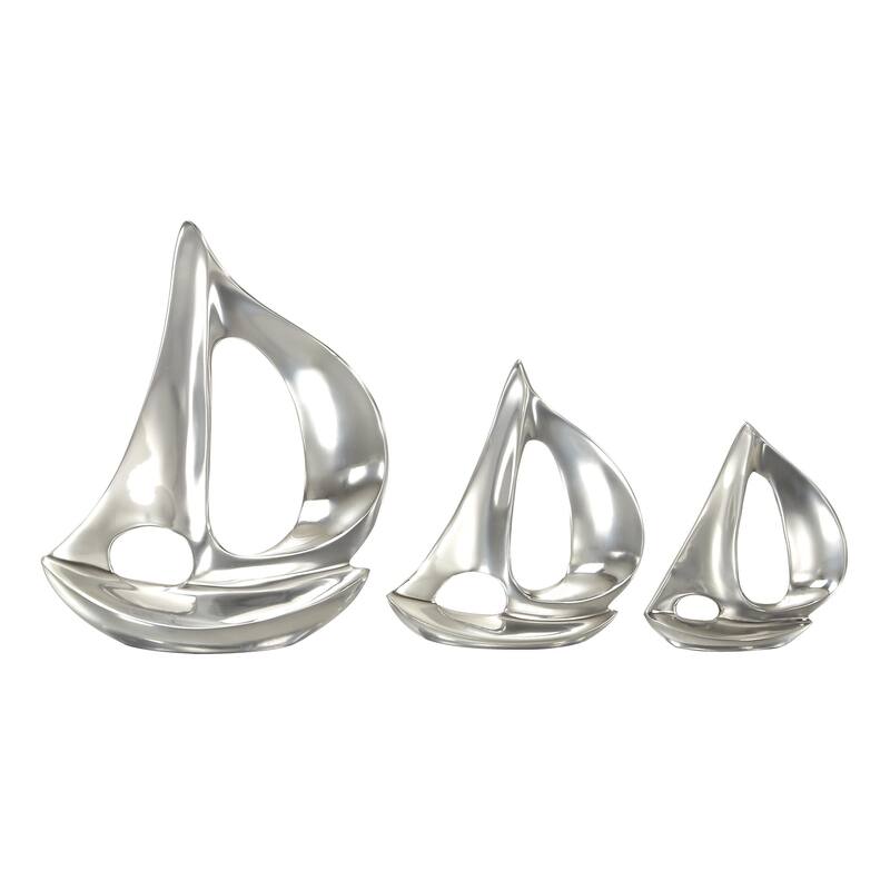 Aluminum Metal Sail Boat Decorative Sculpture - Set of 3 Silver - Roche River Decor - Silver