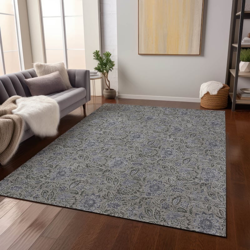 Machine Washable Indoor/ Outdoor Chantille Casual Floral Rug - Khaki - 10' x 14'