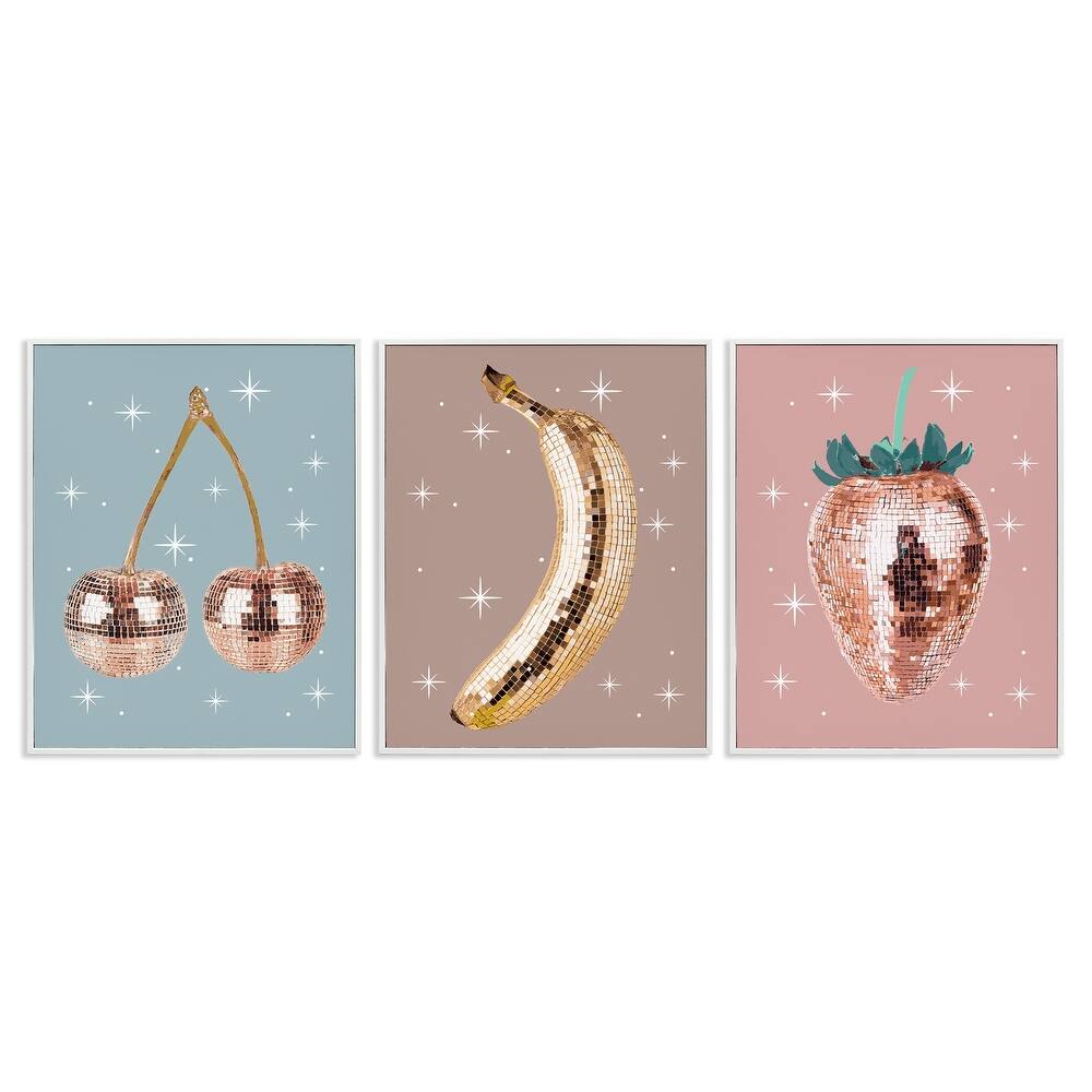 Stupell Glam Disco Fruits Framed Giclee Art Design By Lil' Rue (Set of 3)