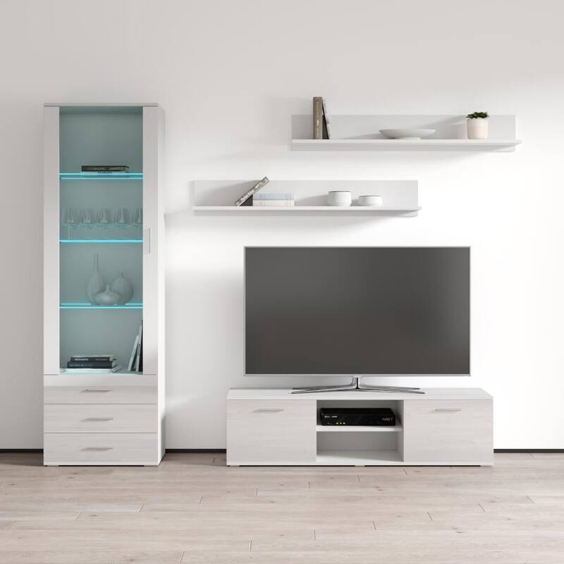 Soho 7 Modern Wall Unit Entertainment Center with 16 Color LED Lights - White