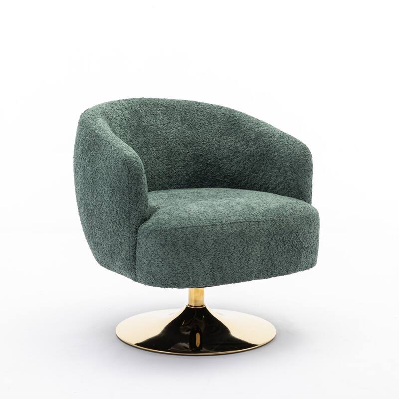 Modern Chenille Fabric Accent Swivel Chair with Gold Metal Round Base