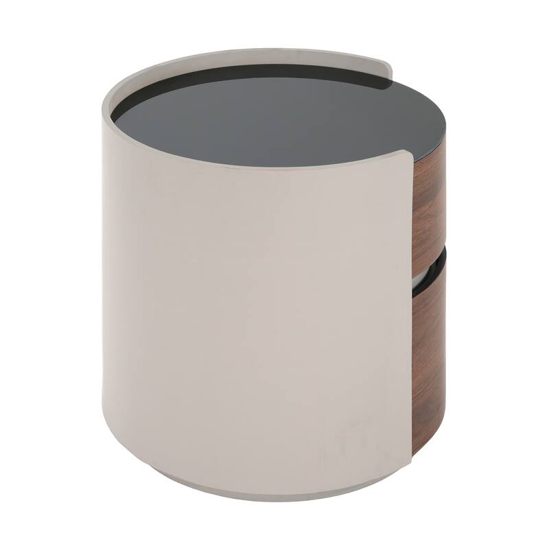 Mdf Italian Retro Double Storage Round Side Table,Gray Brown Color