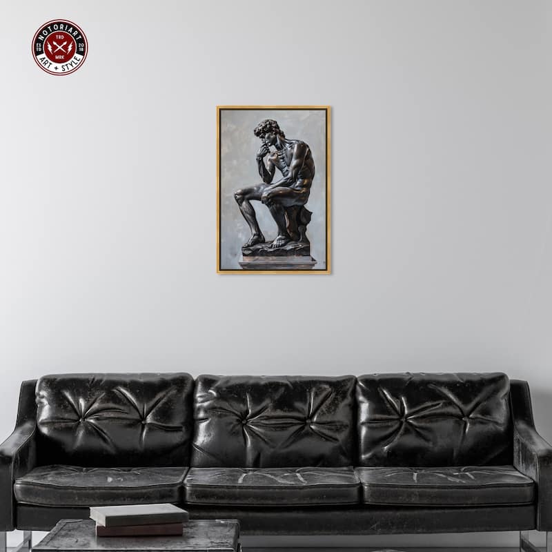Notoriart Ebony Statue In Thought Framed Men Style 1 Piece Canvas Wall Art