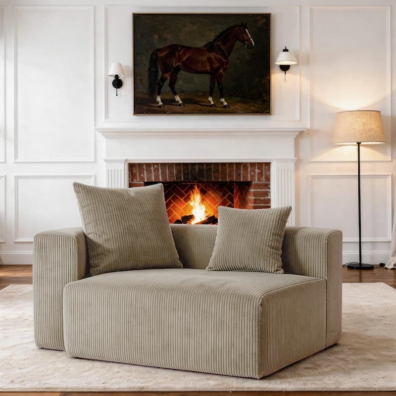 Corduroy Upholstered Modular Sectional Sofa with Ottoman