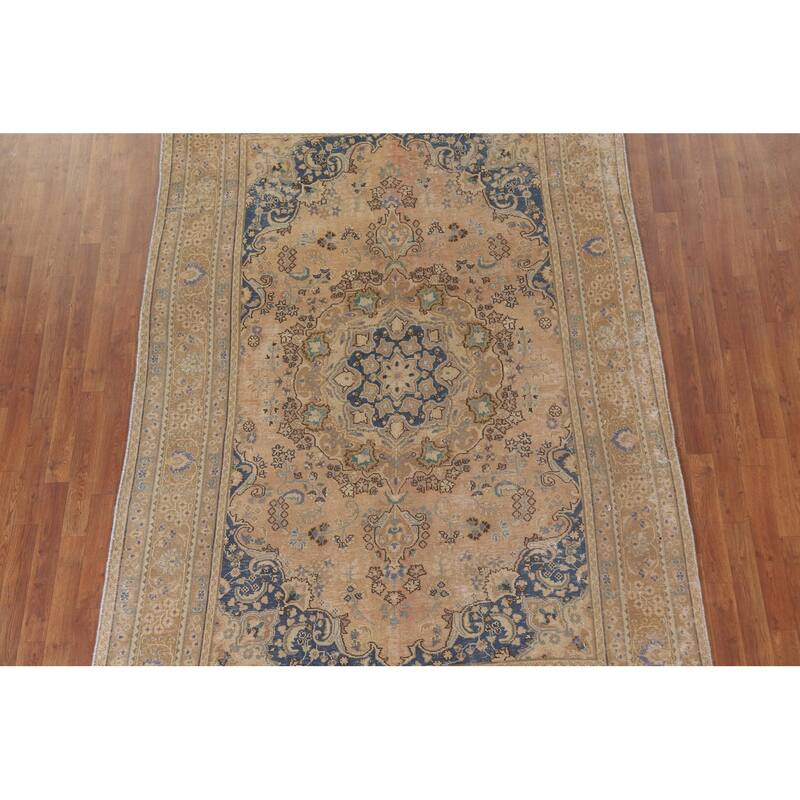 Hand Knotted Oriental 100% Wool Carpet Traditional Floral Oranges & Rust Mashad Area Rug - 9' 5'' X 6' 3''