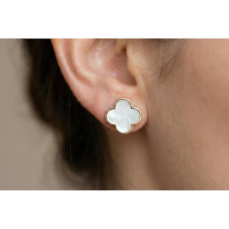 Italian Gold 14K Yellow Gold Large Clover Stud Earrings - Made in Italy - Clover Size 15mm 2.40 grams