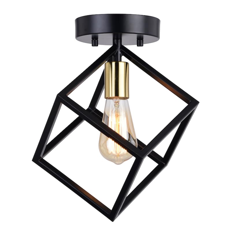 Deering 10.25-in W LED Compatible Matte Black and Gold Satin Brass Contemporary Flush Mount Ceiling Light Fixture