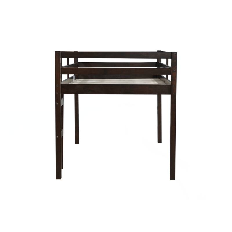 Solid Wooden, Rubber Wooden Twin Loft Bed with Ladder, Bed Platform of Strengthened Slats