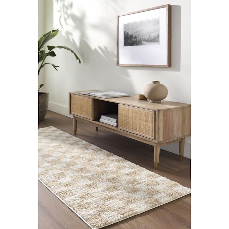 Livabliss Scandinavian Fossay Shag Stripe Washable Area Rug - 7'10" x 10' - Beige