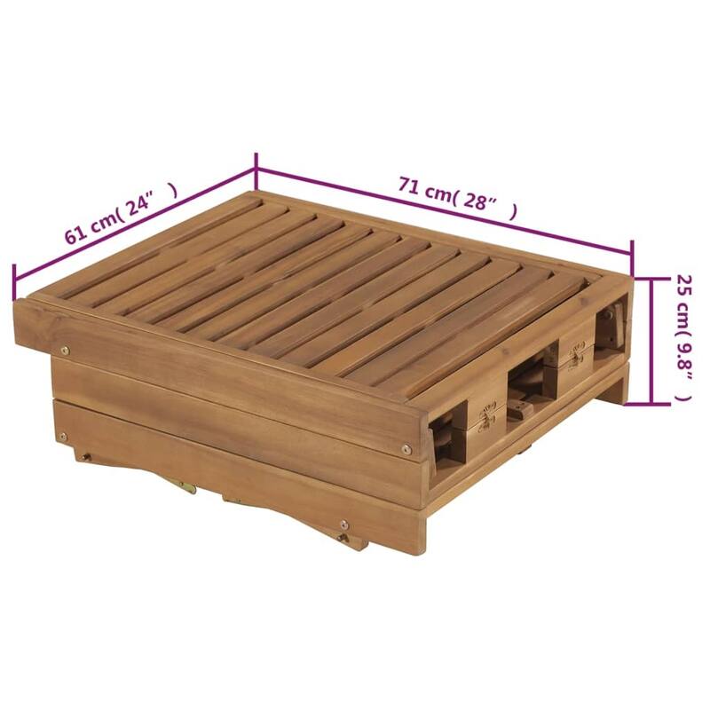 vidaXL Patio Lounge Chair with Cushion Folding Sunlounger Solid Acacia Wood - 78.7" x 24" x 11.8"/33.9"